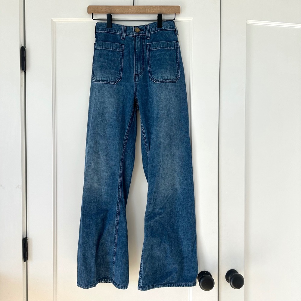 The Great. The Dock Jean Wide Leg High Rise Cotton Hemp Blue Denim Jeans 24 - Picture 10 of 13